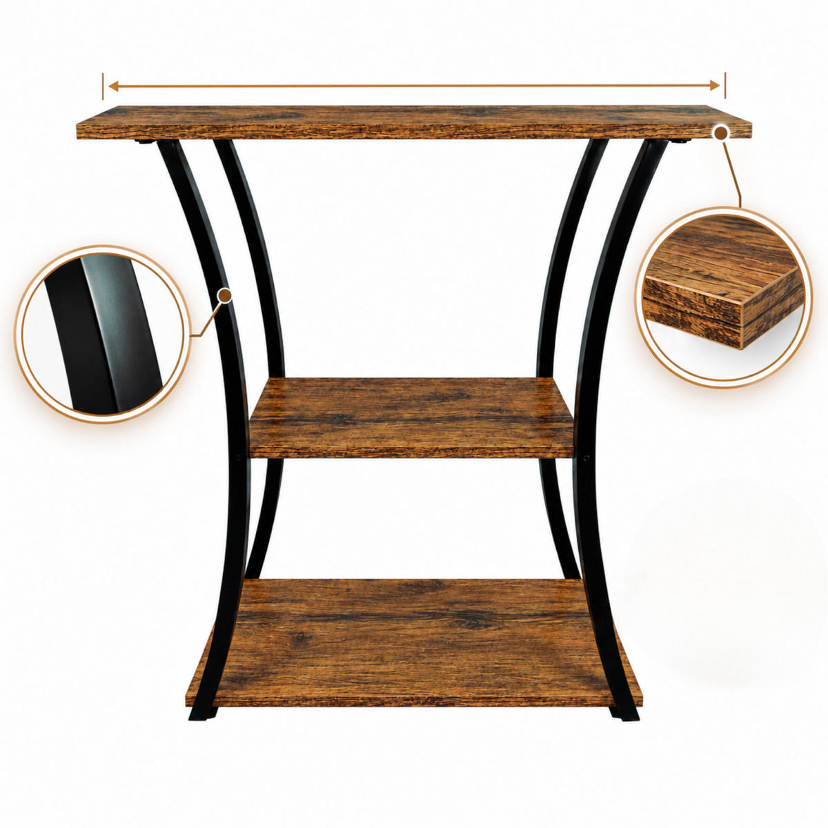 KONSOLENTISCH Braun Schwarz mit 2 Ablagen 100x30x80 cm Industrial - Schwarz/Braun, Holzwerkstoff/Metall (30/80/80cm) - Begryf