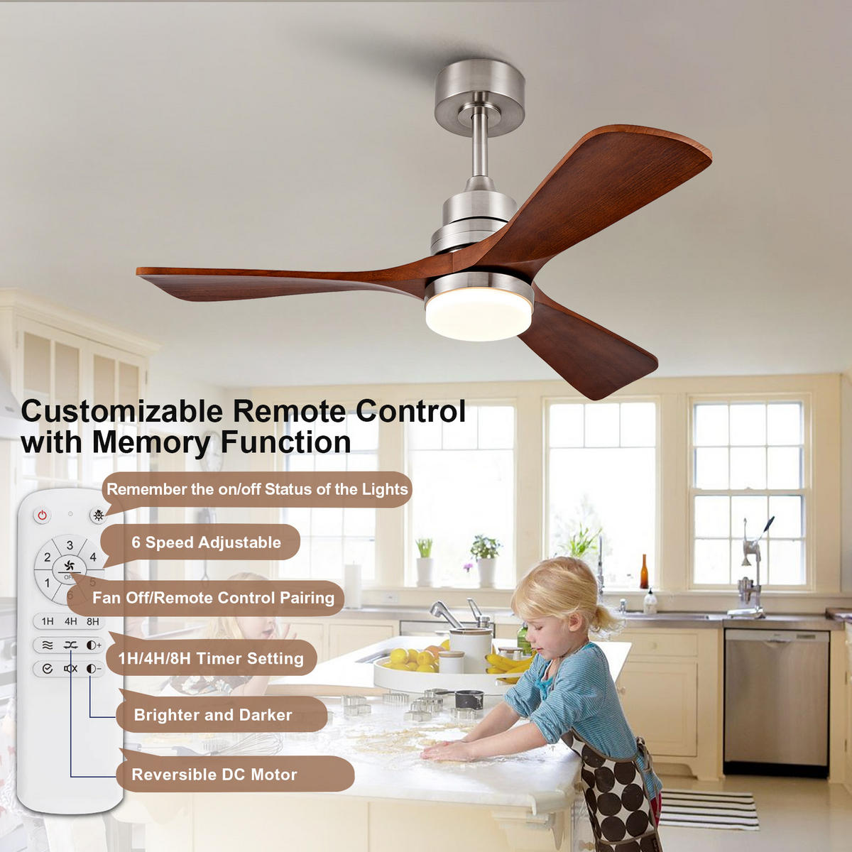 DECKENVENTILATOR DE-16251 42 Zoll mit Fernbedienung & reversibel Seidennickel - Braun, Holz/Metall (107/107/37cm) - ComfortXL