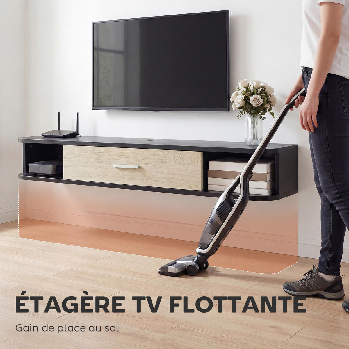 LOWBOARD Schwarz 120/26/16 cm, Wandmontage, 1 Klappe, 2 offene Fächer - Schwarz, Holzwerkstoff (120/16/26cm) - PANGIVO