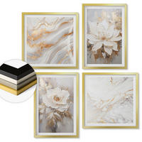WANDBILDER 4er Set - 50x50 cm & 40x60 cm Goldrahmen - Blumen, heller Hintergrund, Marmormuster - Goldfarben, Kunststoff (50/50cm) - ArtPrintCave
