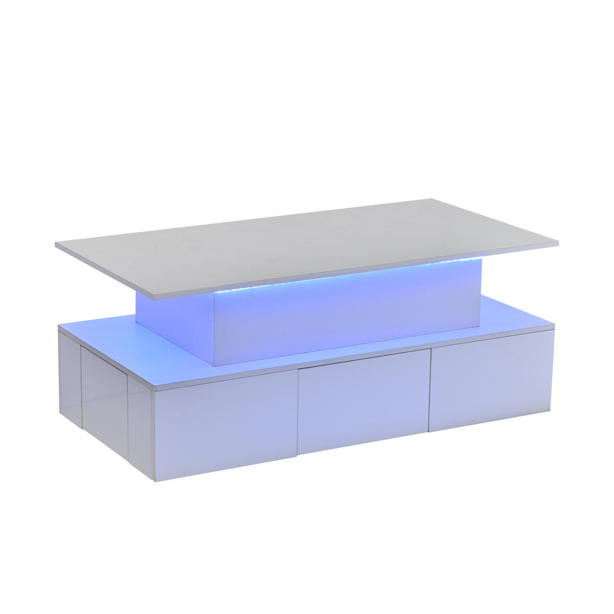 COUCHTISCH 100/50 cm höhenverstellbar Liftfunktion Hochglanz LED USB Stauraum modern Wohnzimmer - Weiß, Holzwerkstoff (100/50/40cm) - EVRYAE