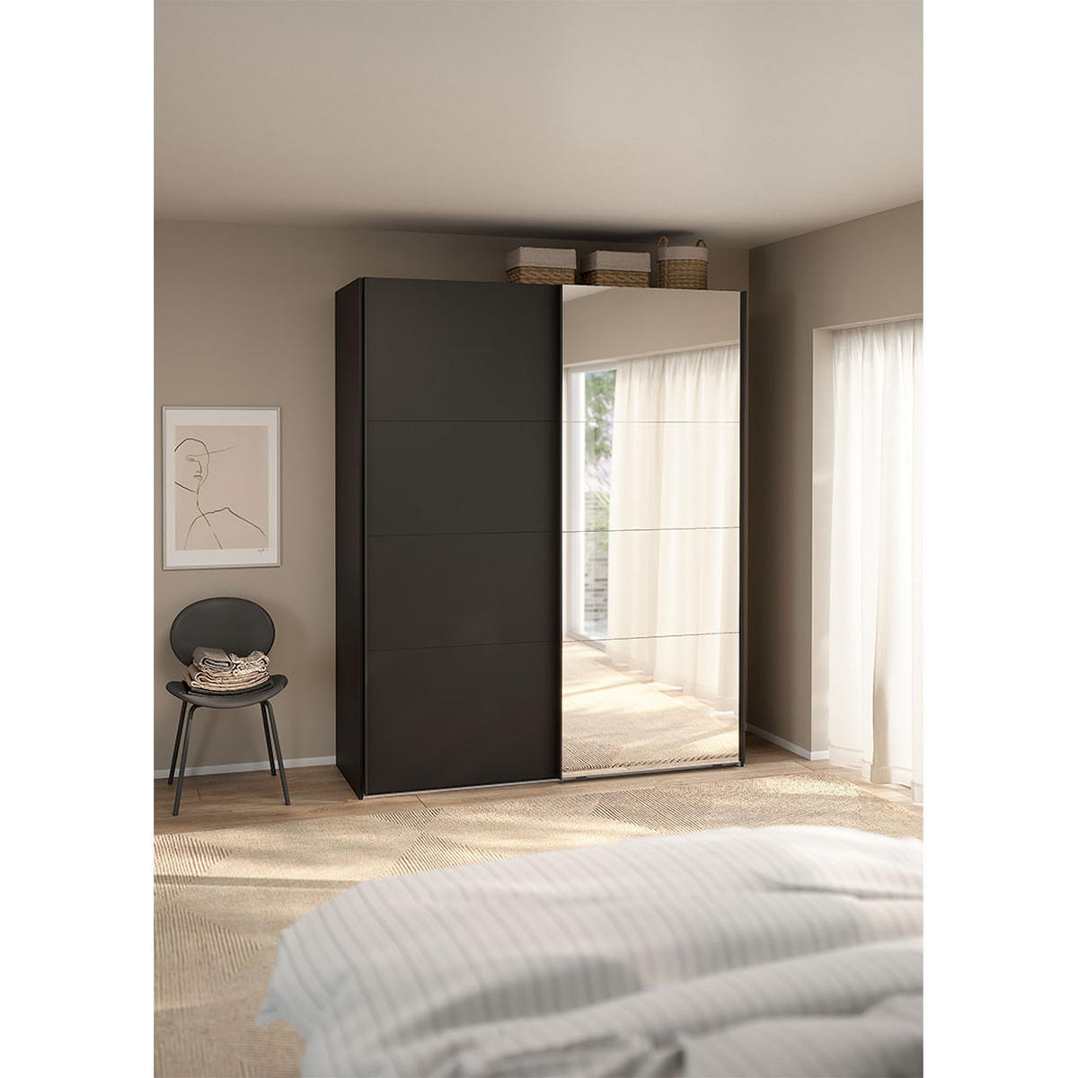 SCHIEBETÜRENSCHRANK, Catania, Schwarz, Holzwerkstoff, 179 x 67 x 221 cm - Schwarz, Holzwerkstoff (179/221/67cm) - ebuy24