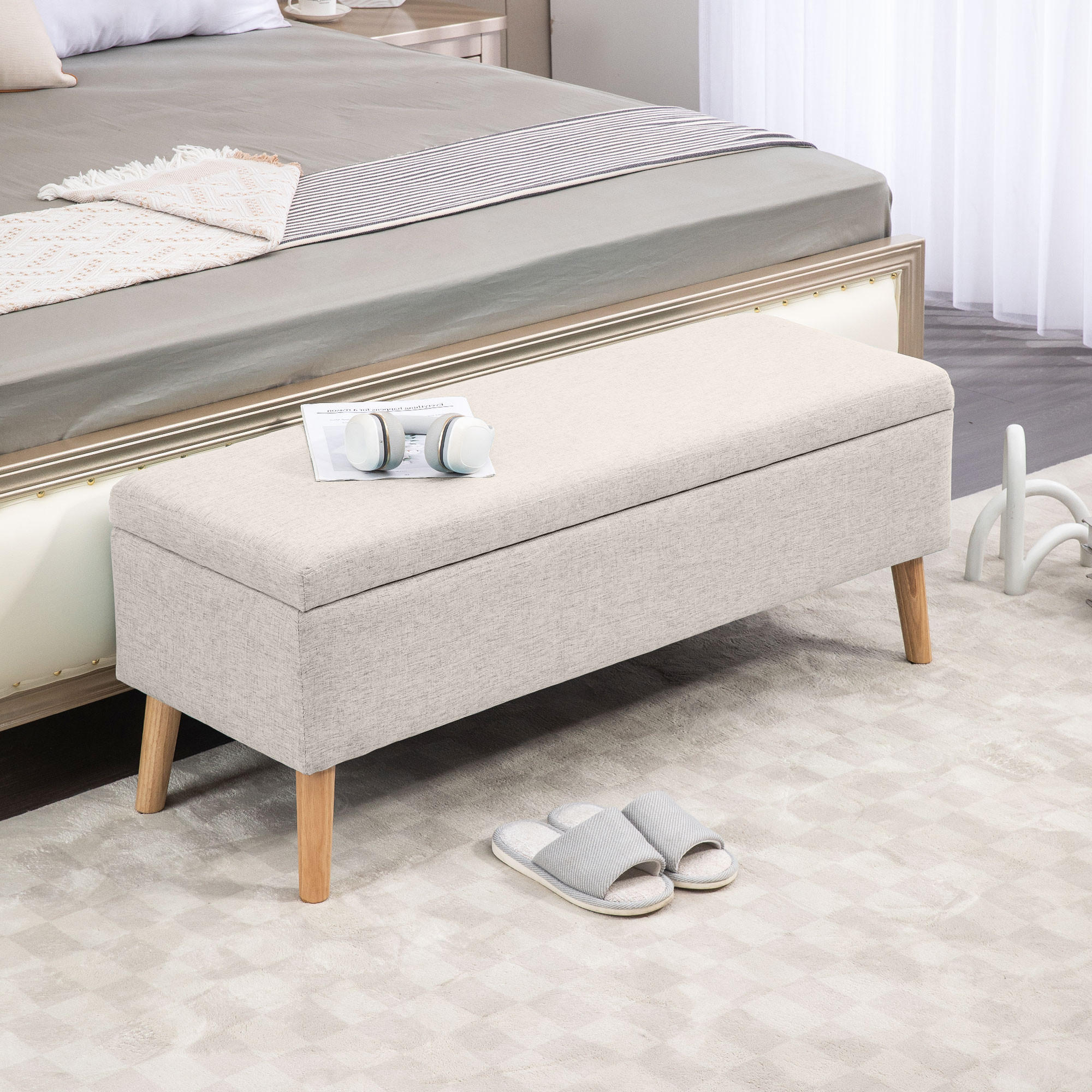 SITZBANK, Beige/Blau/Grau, Polyester, Kautschukholz - Beige, Kunststoff (39/45/110cm) - HOMCOM