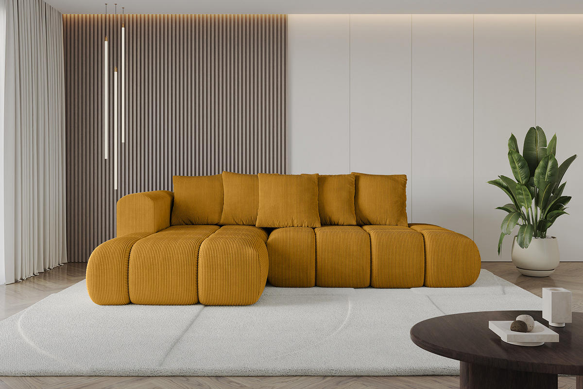 ECKSOFA Ottomane Links CLOUD-L-v1 289x180x40 Senfgelb Cord - Currygelb, Holzwerkstoff/Kunststoff (180/289cm) - ALTDECOR