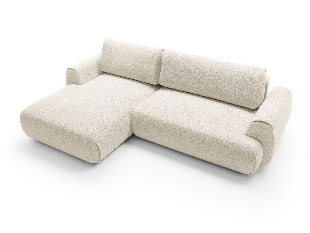 ECKSOFA ZEST Creme Geflochtener Stoff mit Schlaffunktion - Creme, Holz (270/167cm) - MASSENO