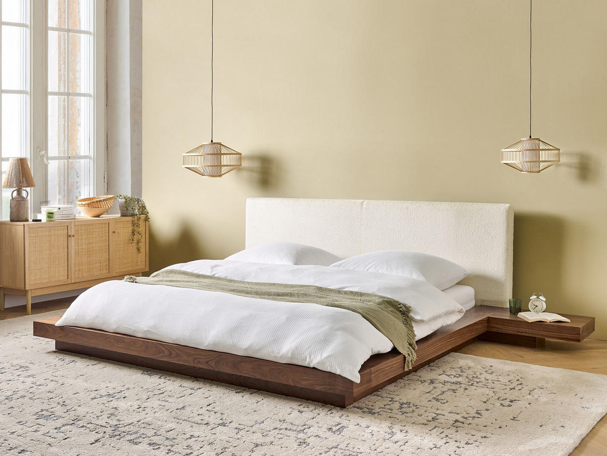 WASSERBETT Bouclé 180/200 cm Braune Esche Zen - Braun/Weiß, Holz (180/200cm) - Beliani