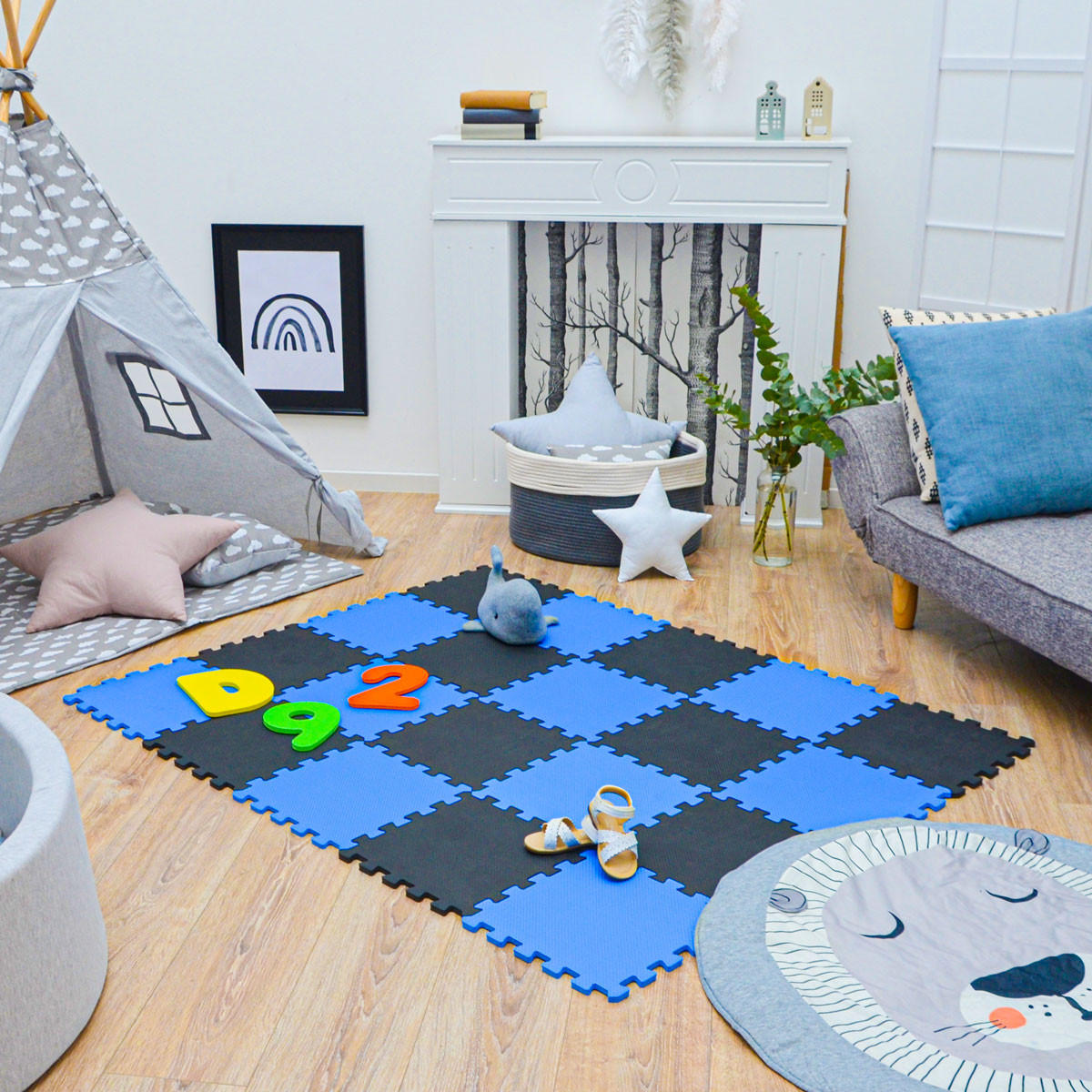 SPIELMATTE ab Null - 180/90 cm Puzzlematte Schwarz - Multicolor, Kunststoff (30/30cm) - Littletom
