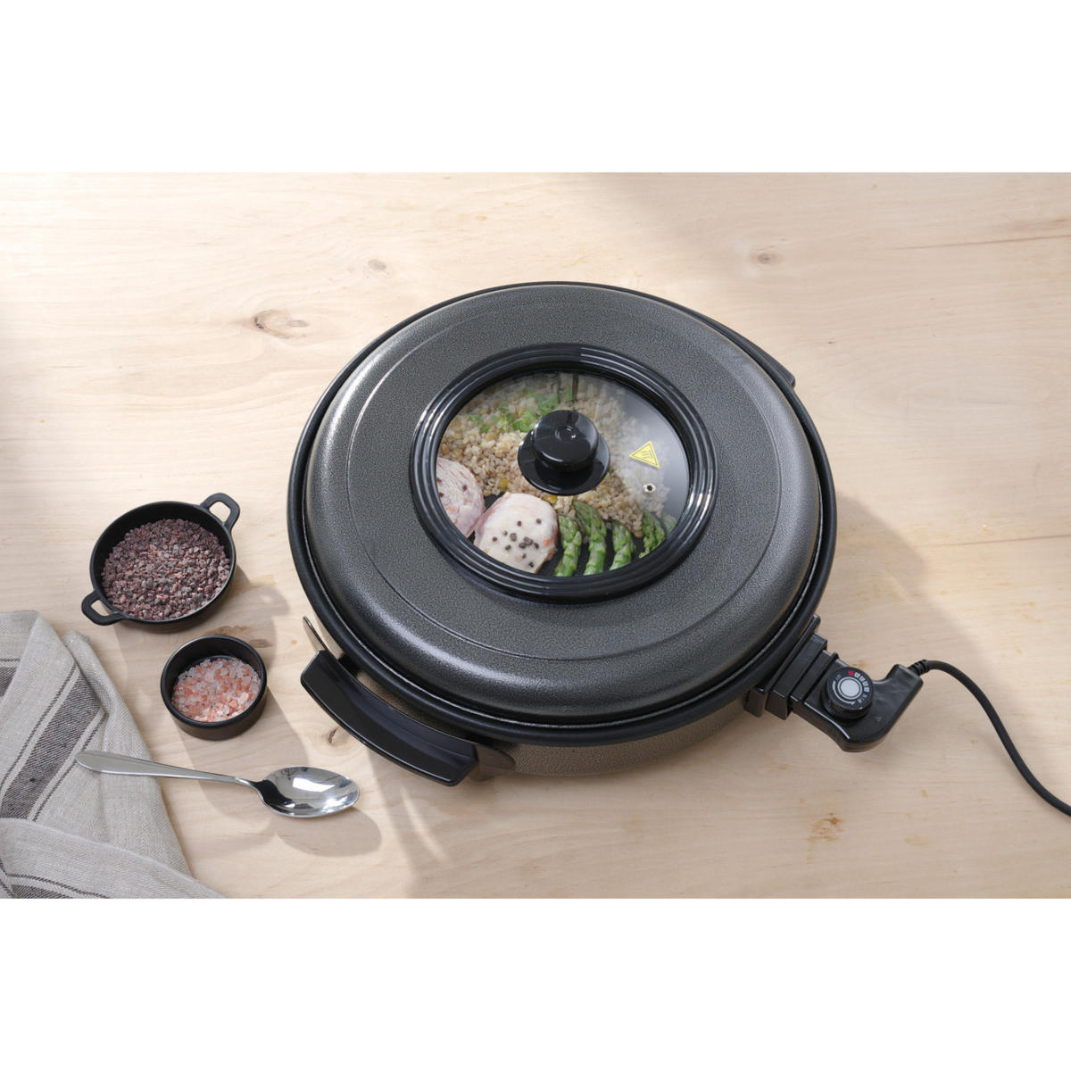 ELEKTRISCHE Brat- und Backpfanne 40 cm 1400 W - Hendi 239506 - Schwarz/Weiß, Glas/Metall (25/30/25cm) - Hendi