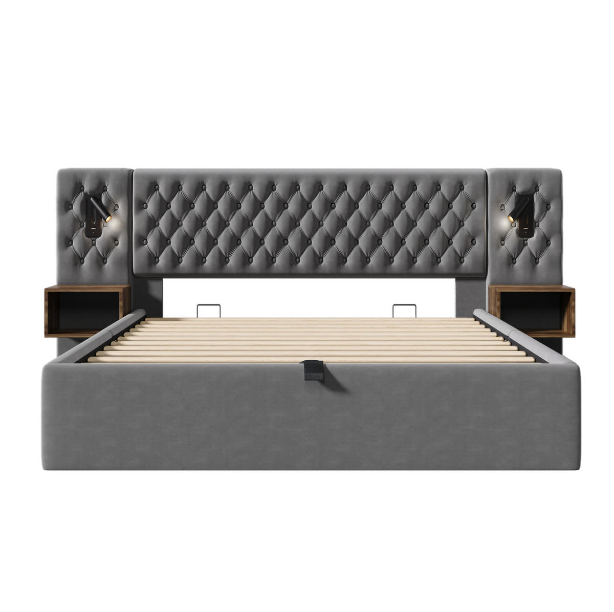 POLSTERBETT 180/200 cm grau aus Samt mit Stauraum - Grau, Textil (180/200cm) - OKMYHOME