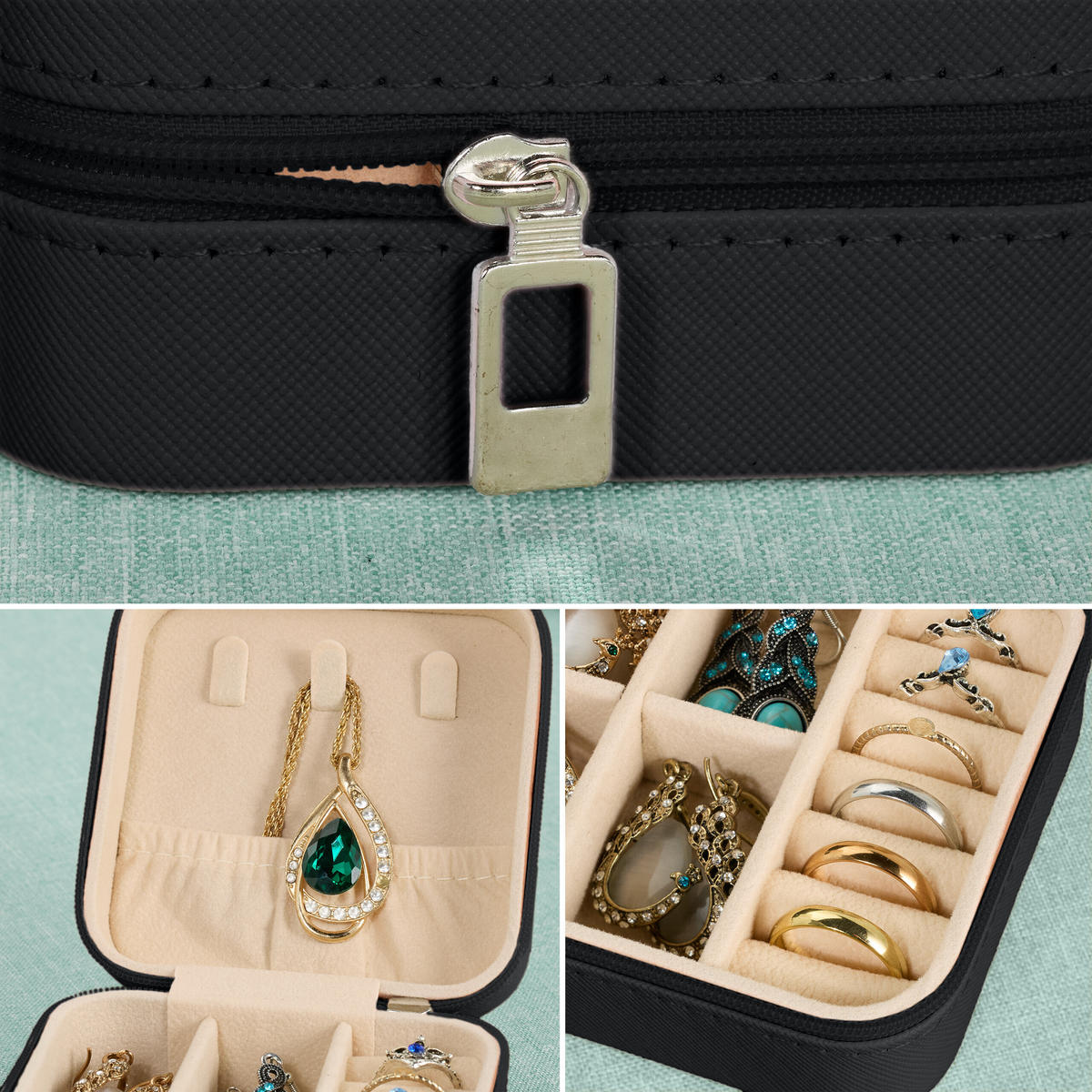 SCHMUCKKÄSTCHEN - Schwarz, Holzwerkstoff/Kunststoff (10/5/10cm) - Relaxdays