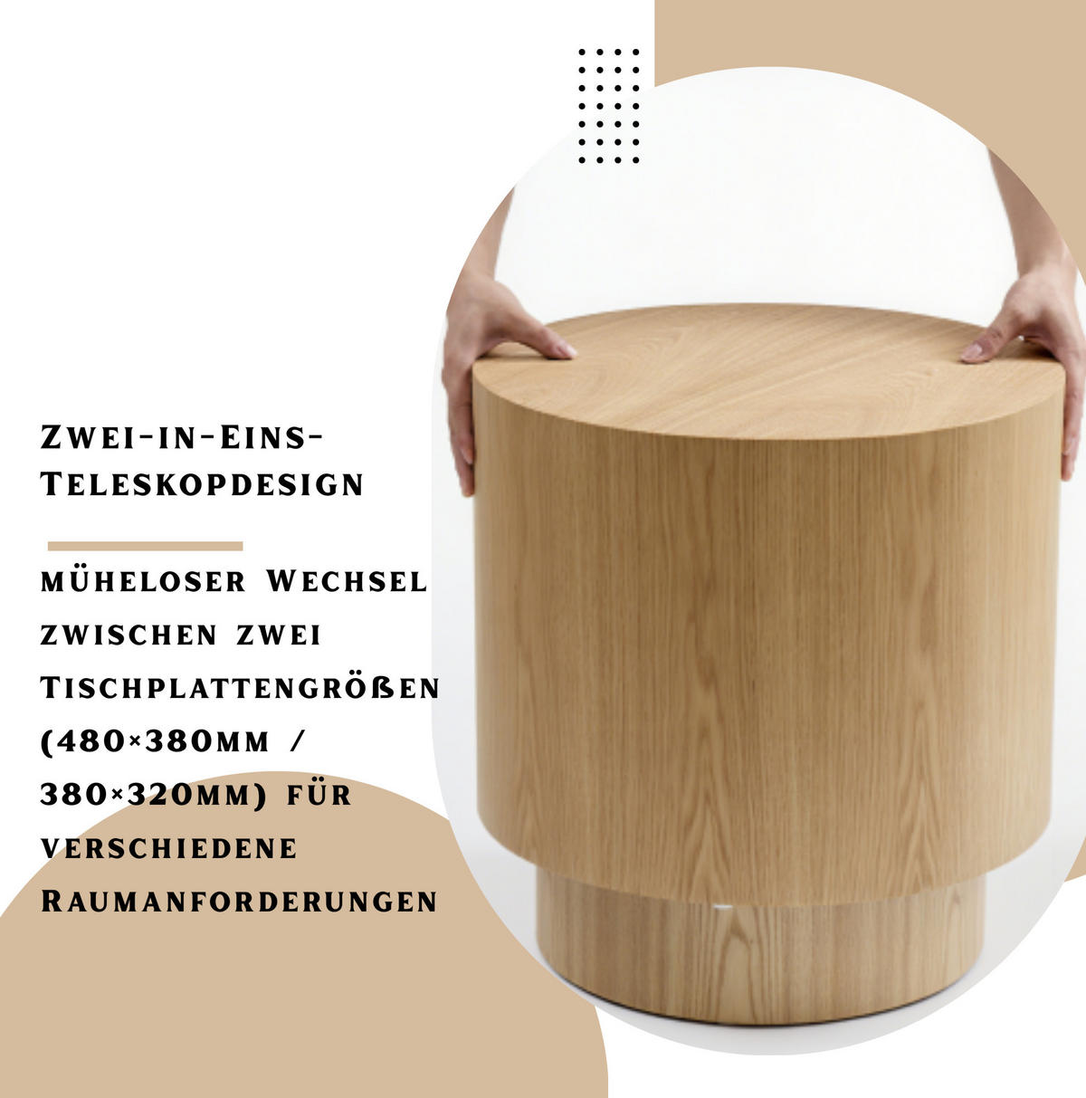 BEISTELLTISCH rund 48/38 x H38/32 cm in Natur, 2-teilig, platzsparend - Naturfarben, Holzwerkstoff (48/48/38cm) - Flora Grace