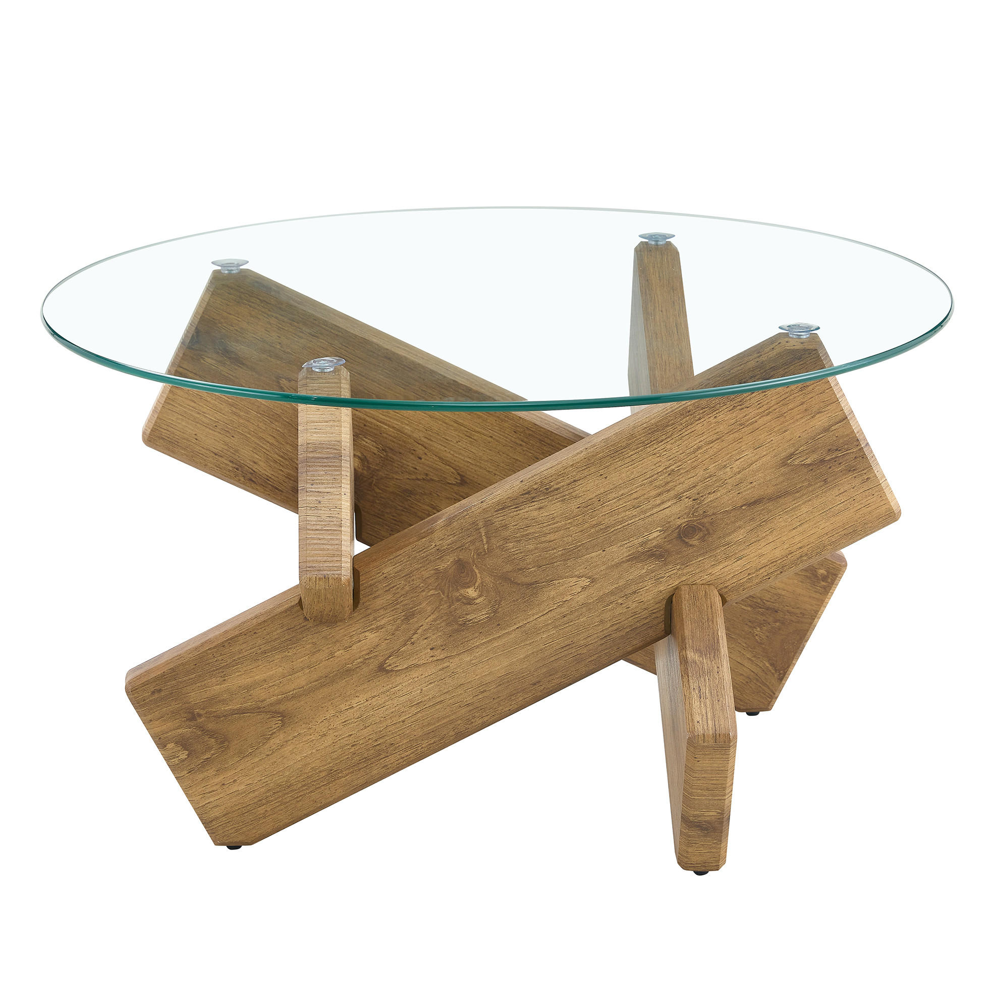 KONFERENČNÍ stolek 79/79/45 cm transparentní v dekoru dřeva z MDF a skla s křížovou podnoží - čirá, kompozitní dřevo (79/79/45cm) - OKWISH