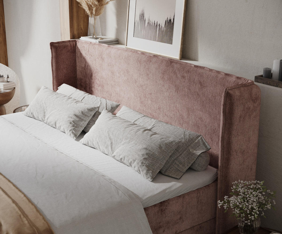 BOXBETT Skyline Rosa 200/200 cm mit Matratze und Topper - Pink/Schwarz, Holz/Holzwerkstoff (200/200cm) - Maison de Reve