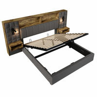 POLSTERBETT 160/200 cm Grau mit LED, 2 Leselampen und 2 integrierte Nachttische - Grau, Textil (160/200cm) - Oxeza