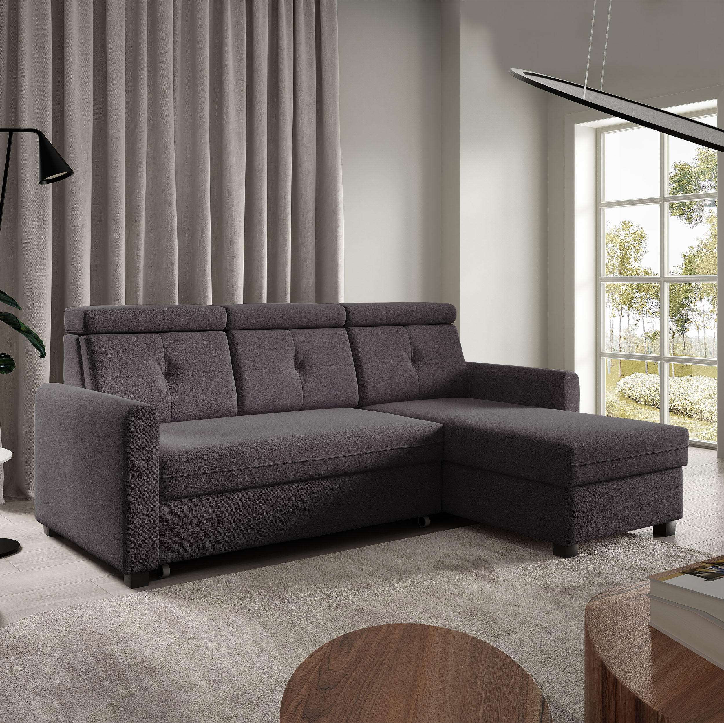 ECKSCHLAFSOFA Milano, Schwarz, rechts - Schwarz, Textil (217/166cm) - Beautysofa