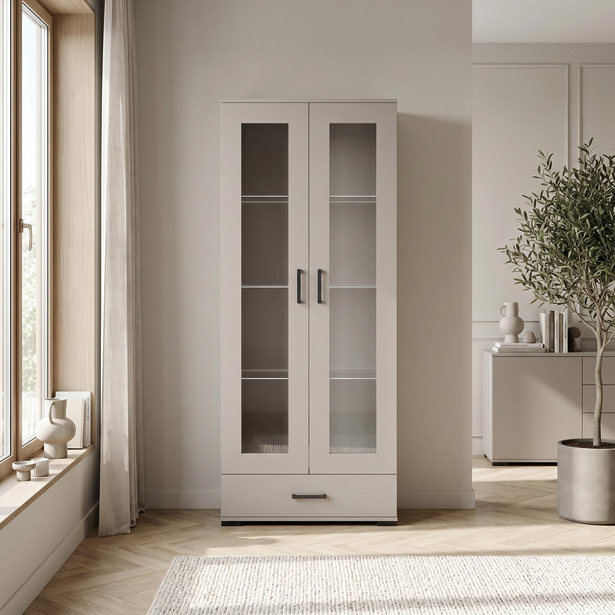 VITRINENSCHRANK ALBANO 186 x 80 cm Kaschmir - Kaschmir, Holzwerkstoff (80/186/40cm) - MASSENO