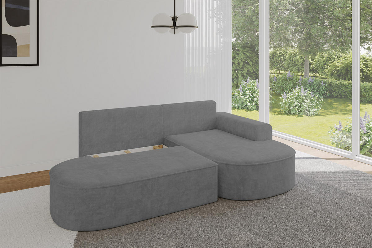 ECKSOFA mit Schlaffunktion und Bettkasten Ottomane Rechts MARI-L1-S - 283x167x73 cm Grau Velours - Anthrazit/Schwarz, Holzwerkstoff/Kunststoff (167/283cm) - ALTDECOR