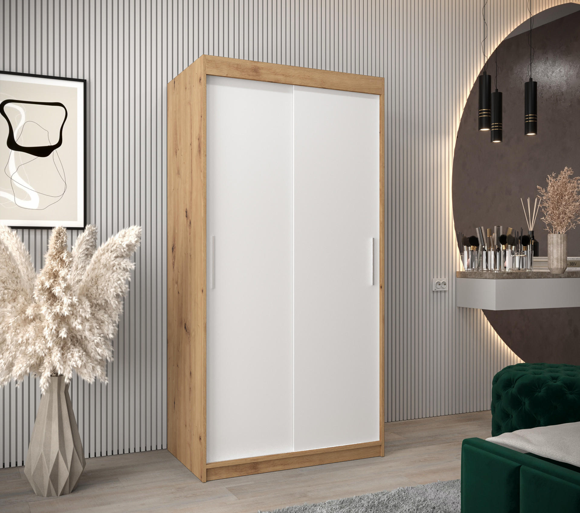 SCHWEBETÜRENSCHRANK 200/100/62 2-türig - Silberfarben/Weiß, Holz/Kunststoff (100/200/62cm) - Abiks Möbel