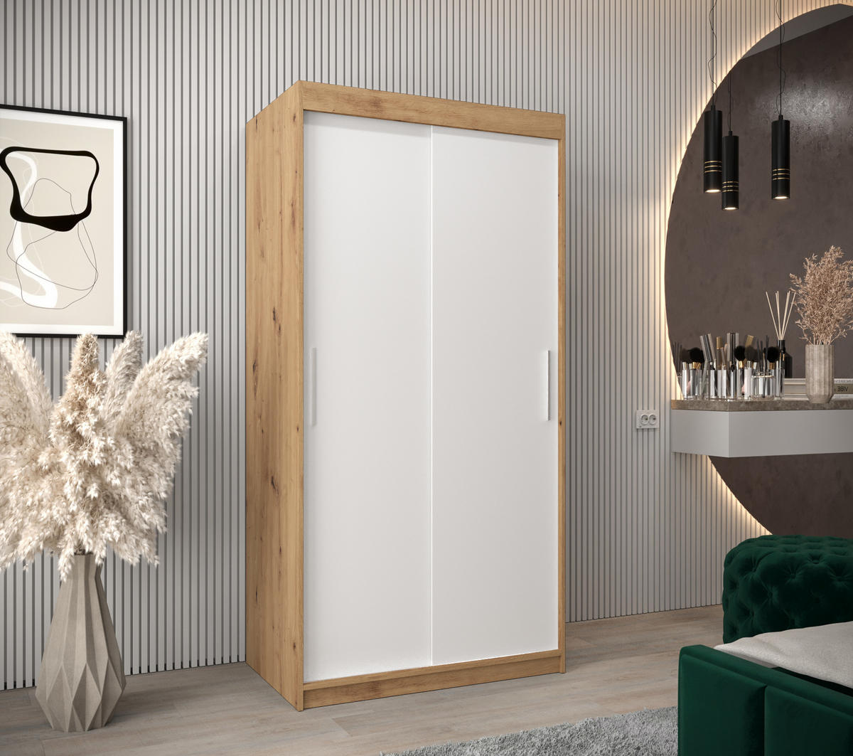 SCHWEBETÜRENSCHRANK 200/100/62 2-türig - Silberfarben/Weiß, Holz/Kunststoff (100/200/62cm) - Abiks Möbel