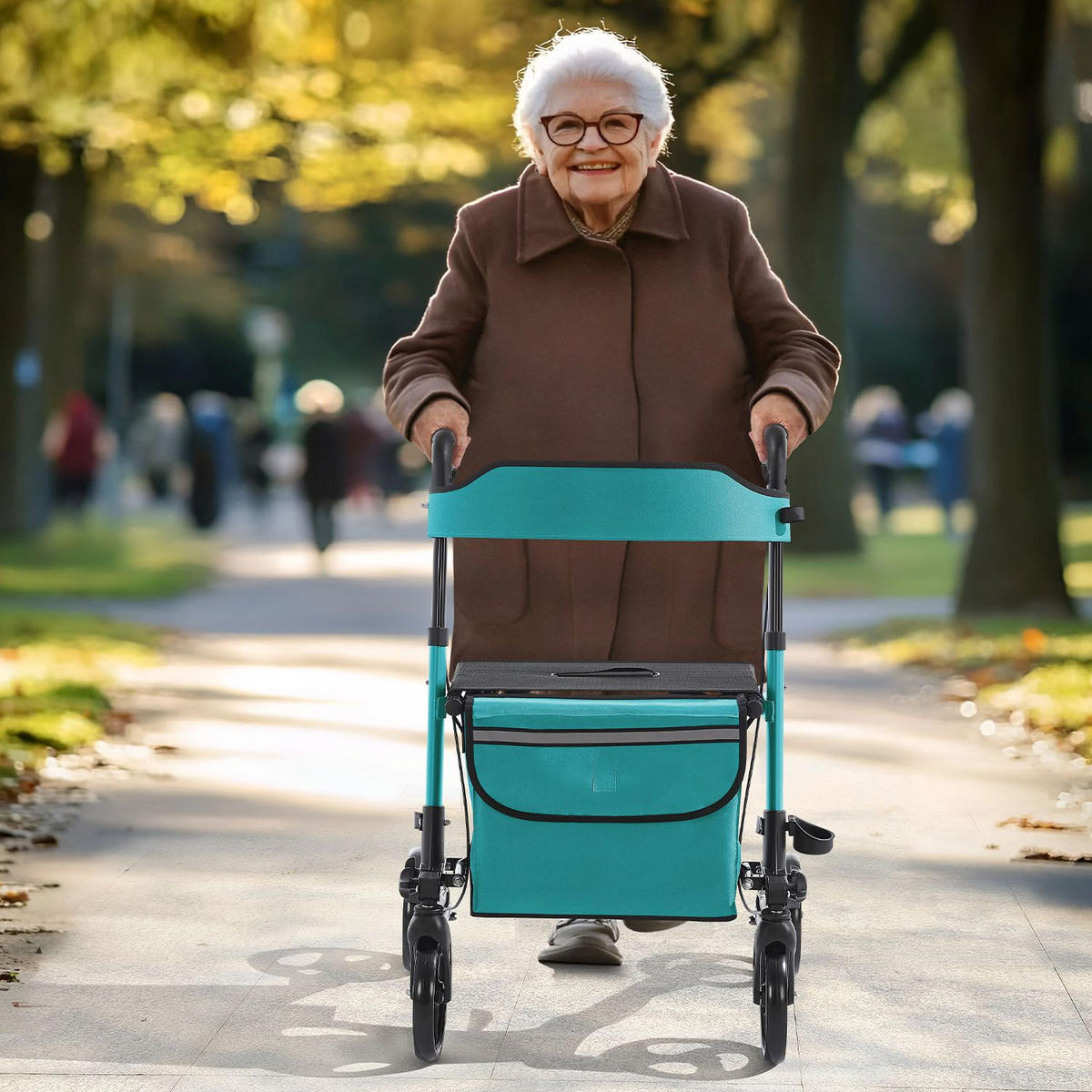 ROLLATOR Vital petrol klappbar mit Sitzfläche & Einkaufstasche - Petrol, Metall (63/80/68cm) - Juskys