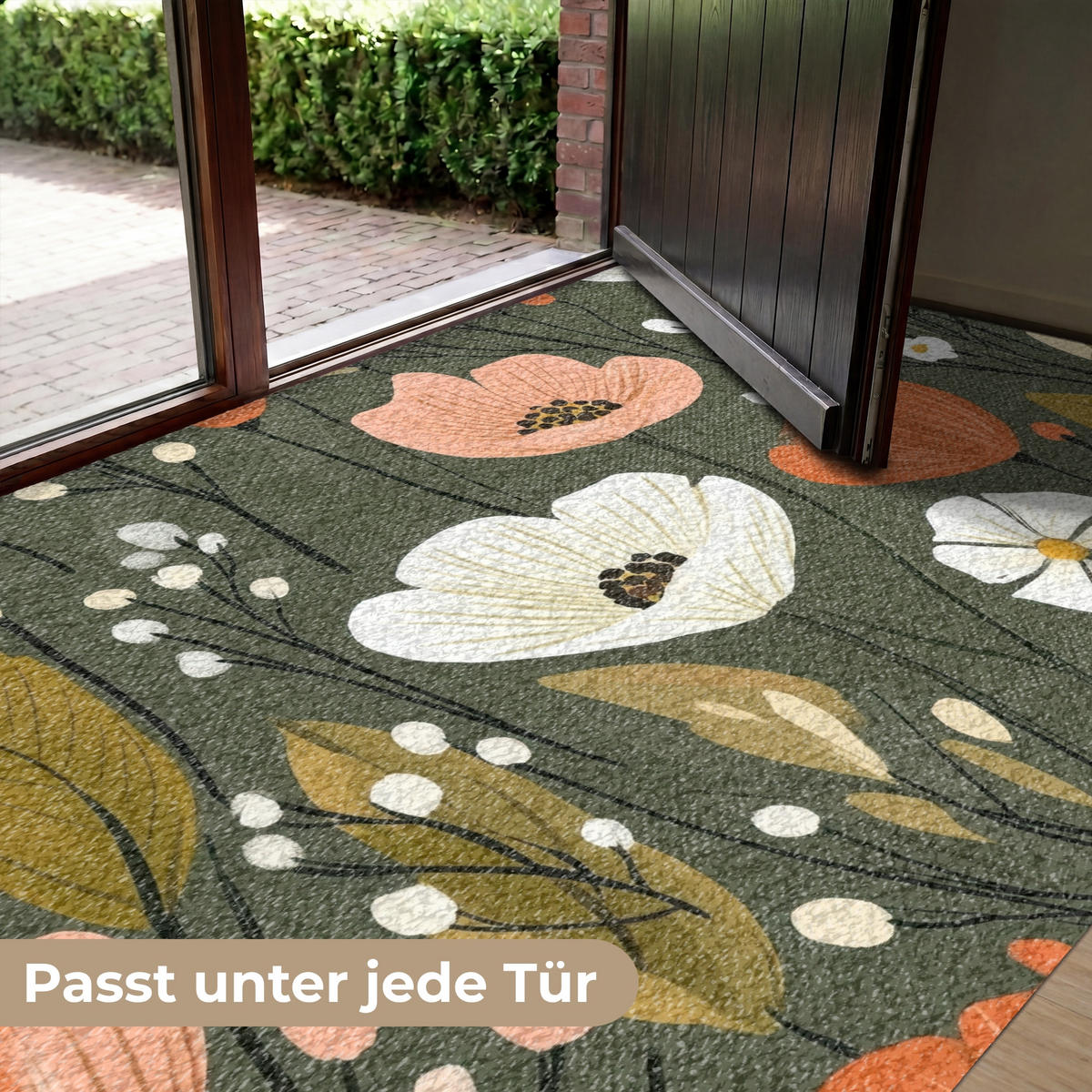 FUSSMATTE Blumen - Illustration - Grün Flurteppich 180x120 cm - Dunkelgrün, Kunststoff (180/120cm) - MuchoWow