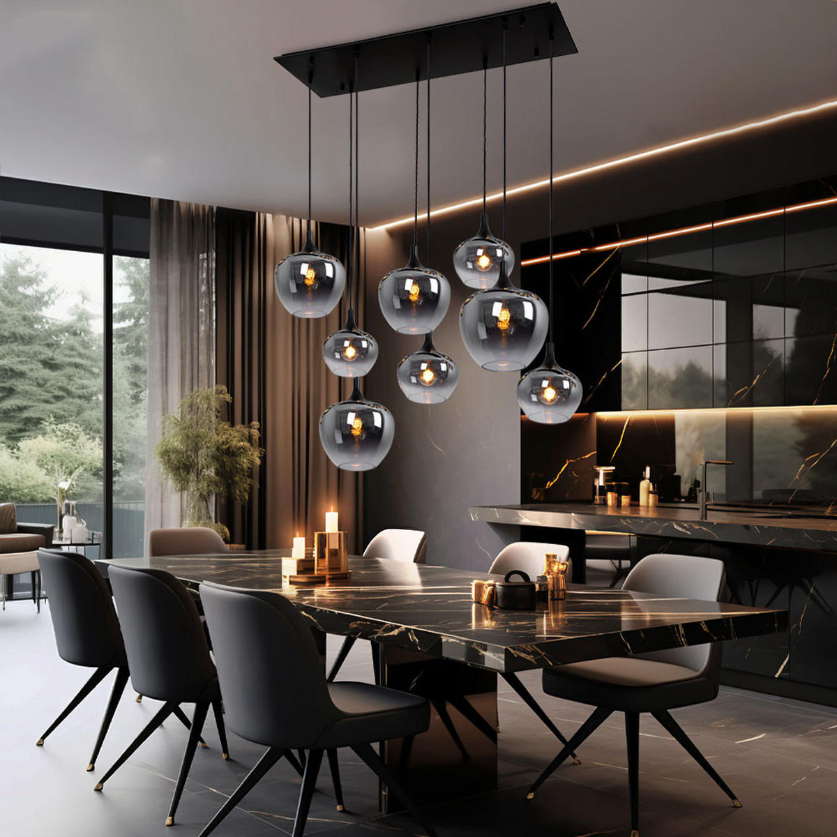 HÄNGELEUCHTE Metall Glas Schwarz-Rauchfarbe - Schwarz, Glas (105/45/120cm) - Globo Lighting