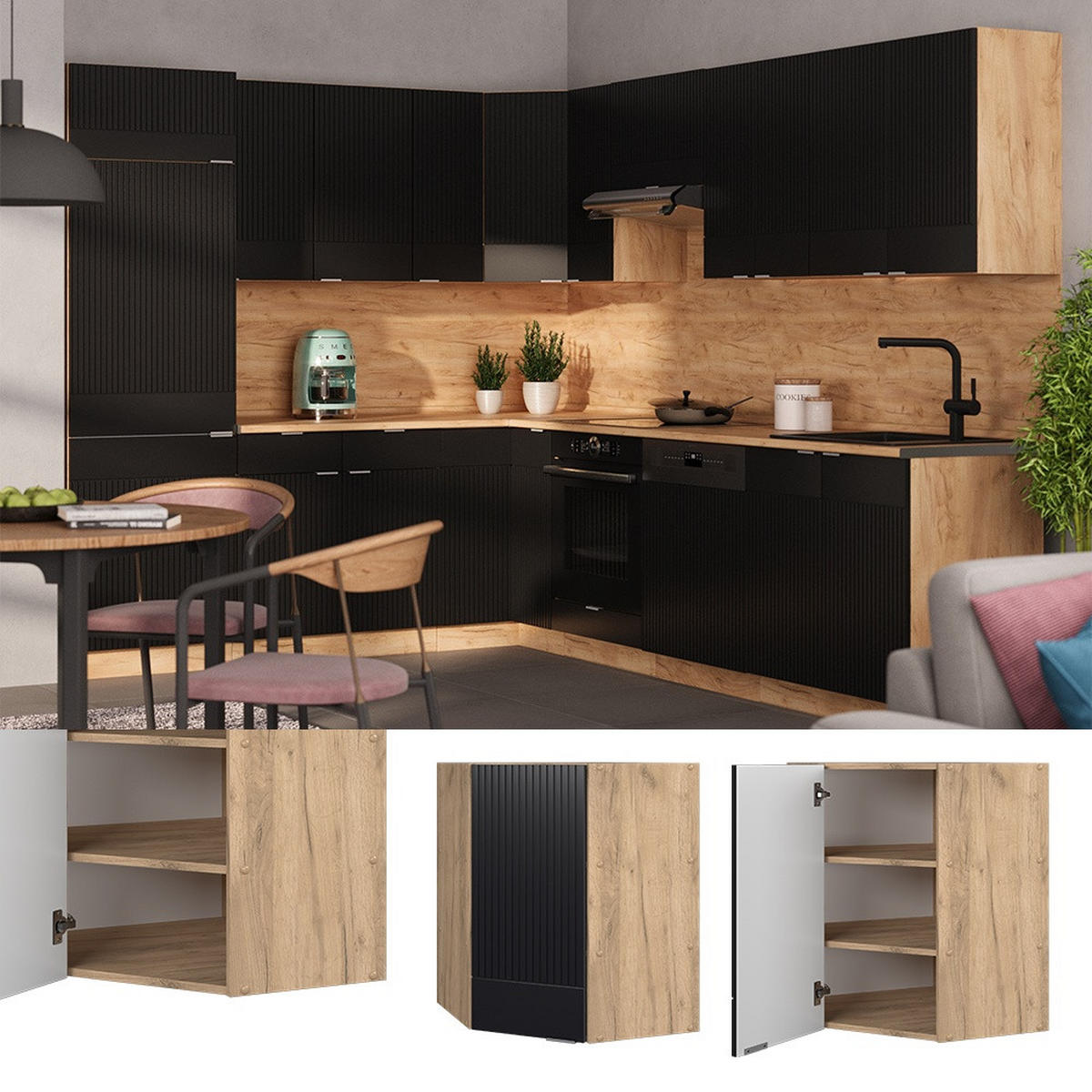 ECKHÄNGESCHRANK Fame-Line Schwarz gestreift 57 cm - Honigeiche/Schwarz, Holzwerkstoff (57/72/34.1cm) - Vicco