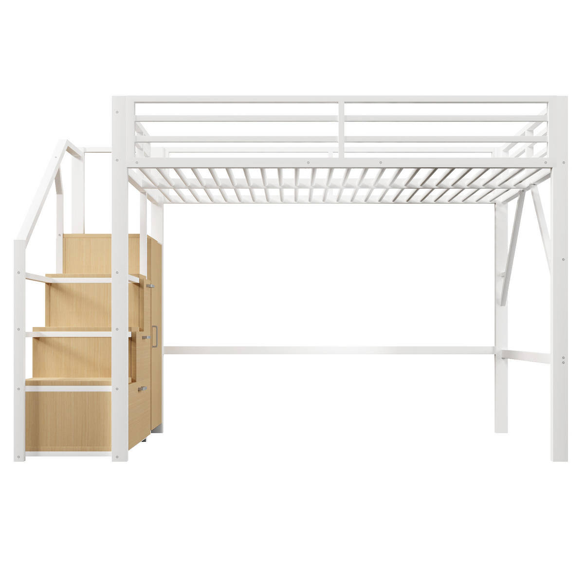 HOCHBETT mit Kleiderschrank und Staufächern 140x200 cm Metall Weiß - Weiß, Metall (140/200cm) - Meubliv