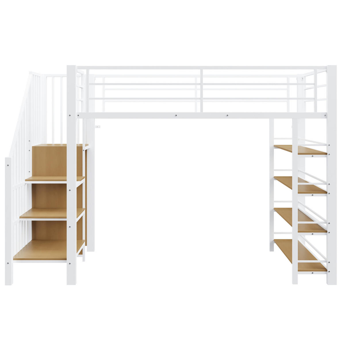 HOCHBETT 90/200 cm aus Metall mit Treppe, Stauraum, Kleiderschrank, Weiß - Weiß, Metall (90/200cm) - OKMYHOME