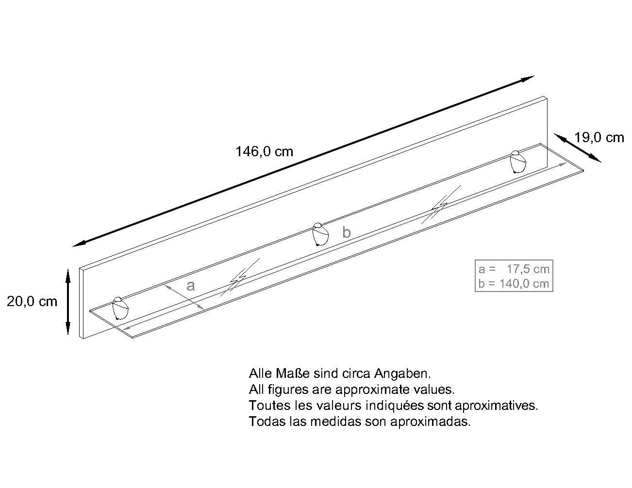 WANDREGAL Bari Weiß Hochglanz - Weiß Hochglanz, Holzwerkstoff (146/20/19cm) - Vladon