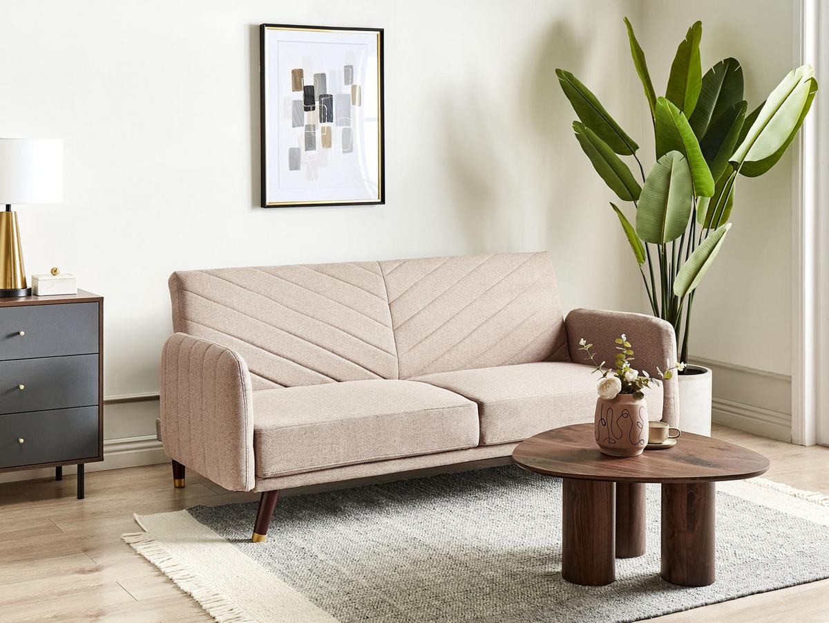 ROZKLÁDACÍ POHOVKA 3-místná Umělý len Světle hnědá Senja - světle hnědá, textil (198/87/95cm) - Beliani