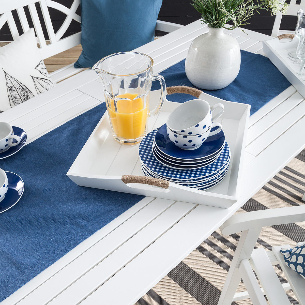 ESSGRUPPE - 4-teilig - Akazie massiv - Weiß - Weiß, Holz - home24