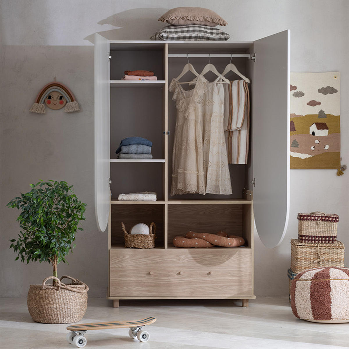 SKŘÍŇ 2DVEŘOVÁ Bloom Béžová a dřevo - hnědá, kompozitní dřevo (100/177/52cm) - Petits-meubles