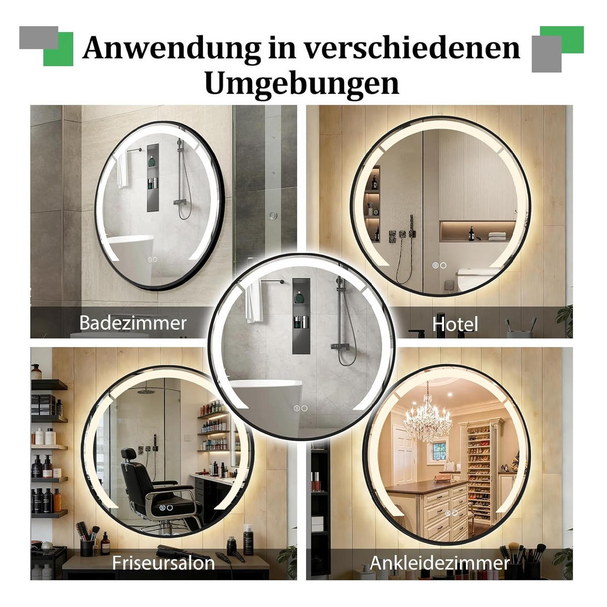 BADSPIEGEL rund schwarz - Schwarz, Glas (60/60/3.5cm) - COSTWAY