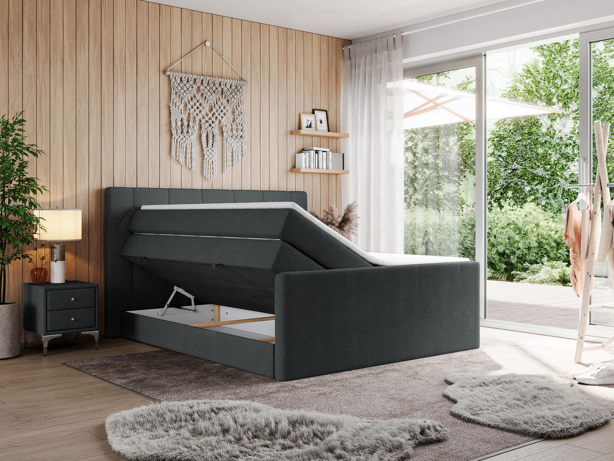 BOXSPRINGBETT KING EIGAR 140/200 Dunkelgrau Struktur - H4 - Dunkelgrau, Holz/Textil (140/200cm) - MKS