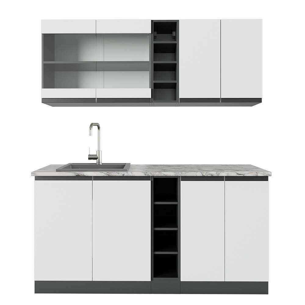 SINGLEKÜCHE R-Line Weiß/Anthrazit 160 cm, AP Marmor - Anthrazit/Weiß, Holzwerkstoff (160/81.6/60cm) - Vicco