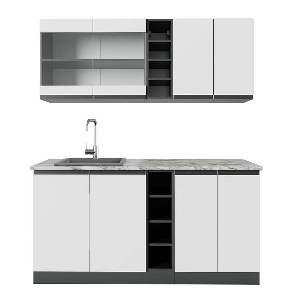 SINGLEKÜCHE R-Line Weiß/Anthrazit 160 cm, AP Marmor - Anthrazit/Weiß, Holzwerkstoff (160/81.6/60cm) - Vicco