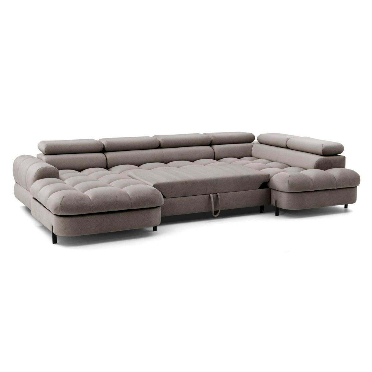 ECKSOFA U-Form BOWL U Rechts mit Schlaffunktion 125x265 Velours Beige - Beige/Schwarz, Holz/Textil (195/90/339cm) - Muffo