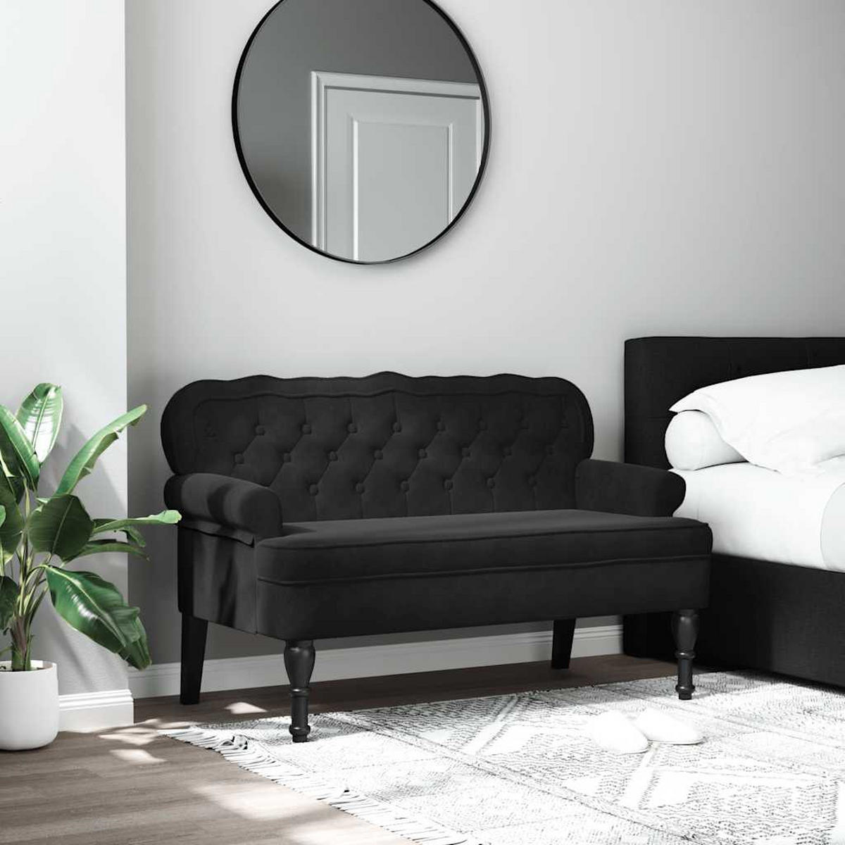 BANK Mit Rückenlehne Schwarz 119,5/64,5/75 Cm Samt - Schwarz, Textil (64.5/75/119.5cm) - vidaXL