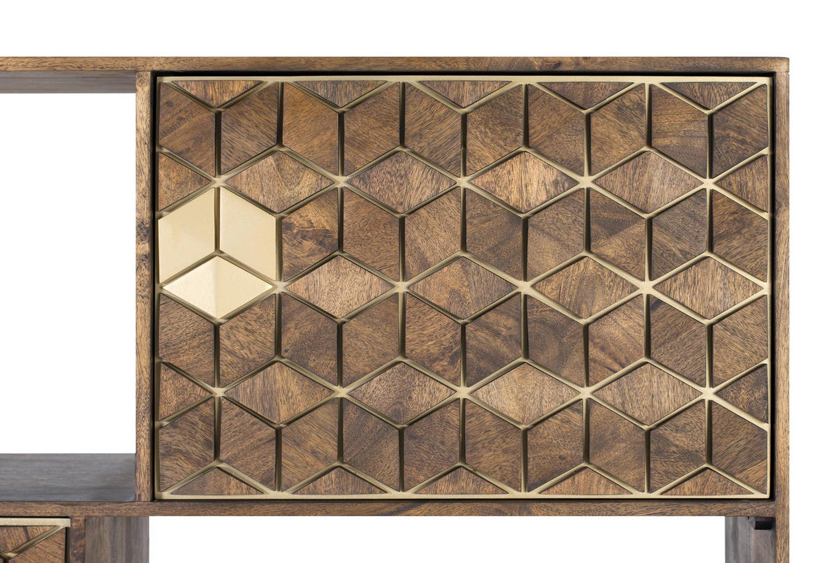 BÜCHERREGAL aus Mangoholz und goldenen Details - Braun, Holz (130/143/40cm) - Giner y Colomer