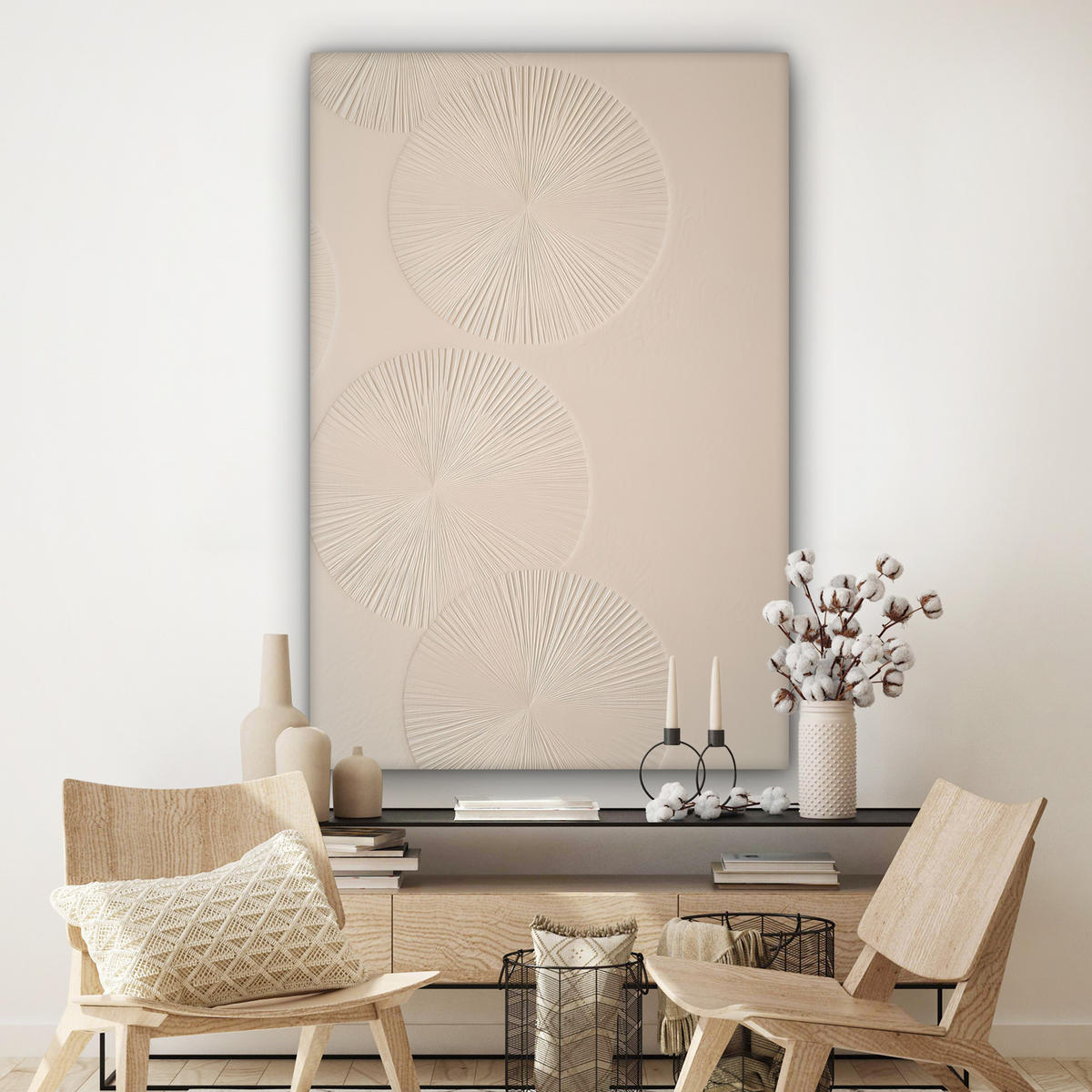 LEINWANDBILD Japandi - Beige - Modern Deko Groß 90x140 cm - Ecru, Textil (90/140cm) - MuchoWow
