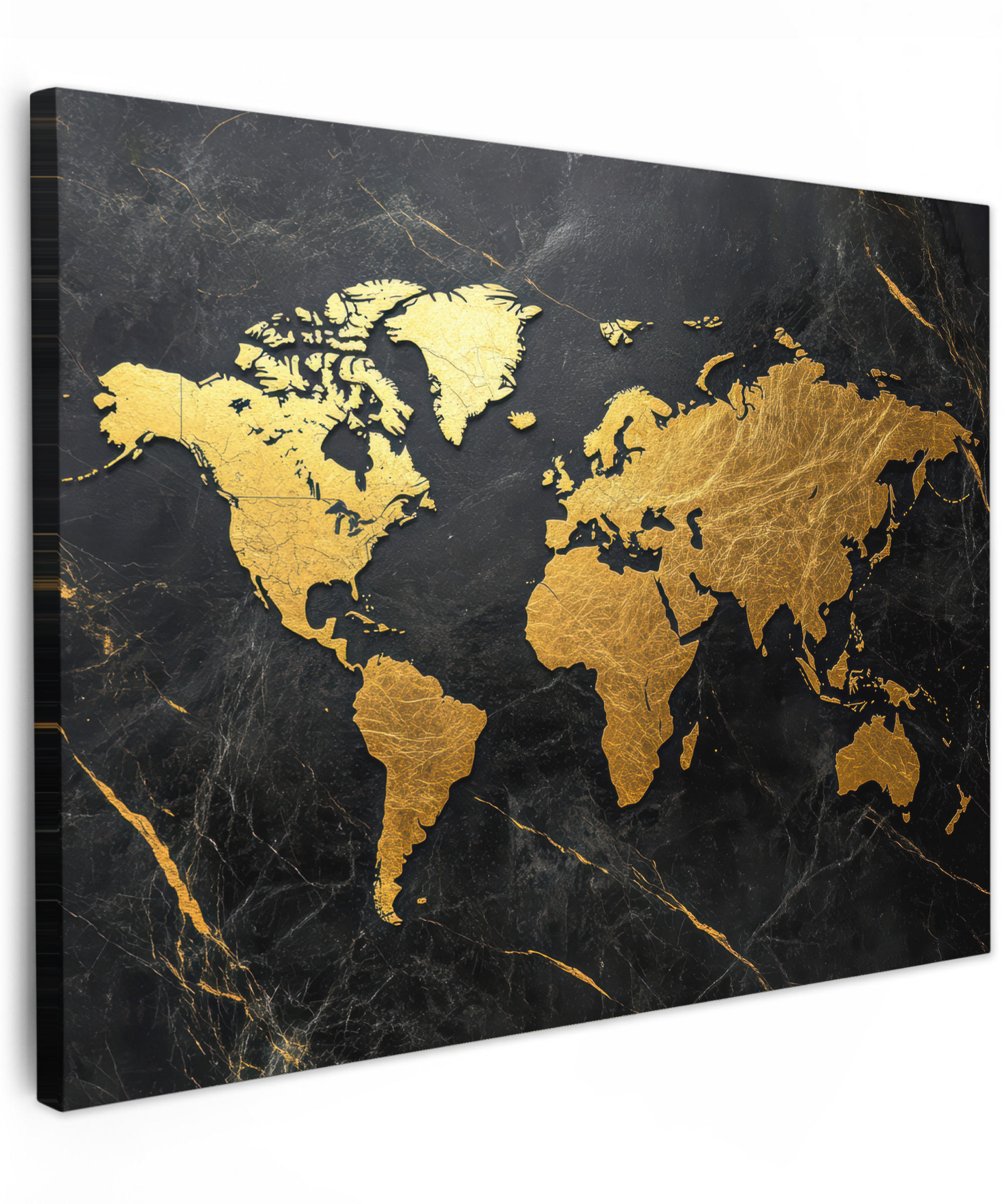 LEINWANDBILD Weltkarte - Gold - Marmor Wandbilder 80x60 cm - Goldfarben, Textil (80/60cm) - MuchoWow