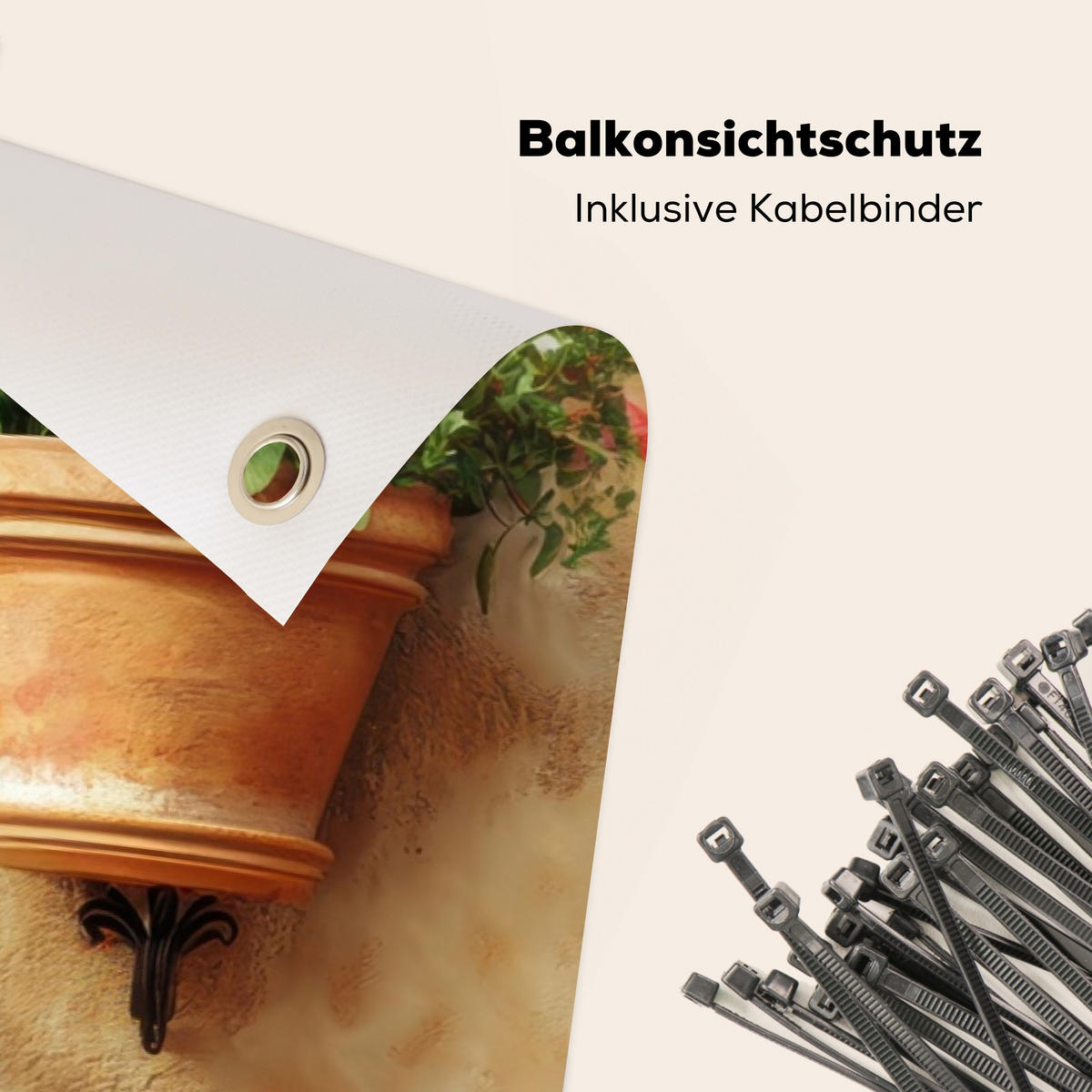 BALKON-SICHTSCHUTZ Blumentöpfe - Wand - Vintage - Terra cotta, Kunststoff (200/90cm) - MuchoWow