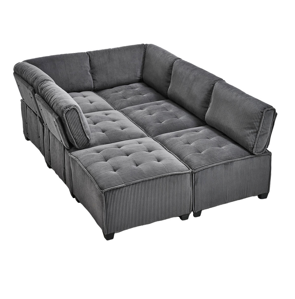 SOFA modular 6-Sitzer 308 x 154 cm Cord Gray - Grau, Kunststoff (154/82/308cm) - Meubliv