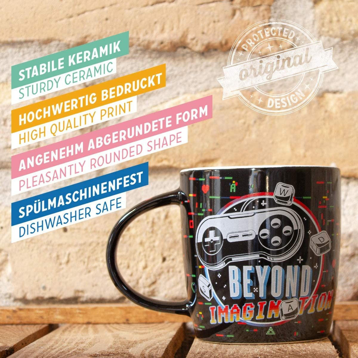 KAFFEETASSE 330 ml Achtung Gaming Beyond Imagination - Multicolor, Keramik (0.33L) - Nostalgic-Art