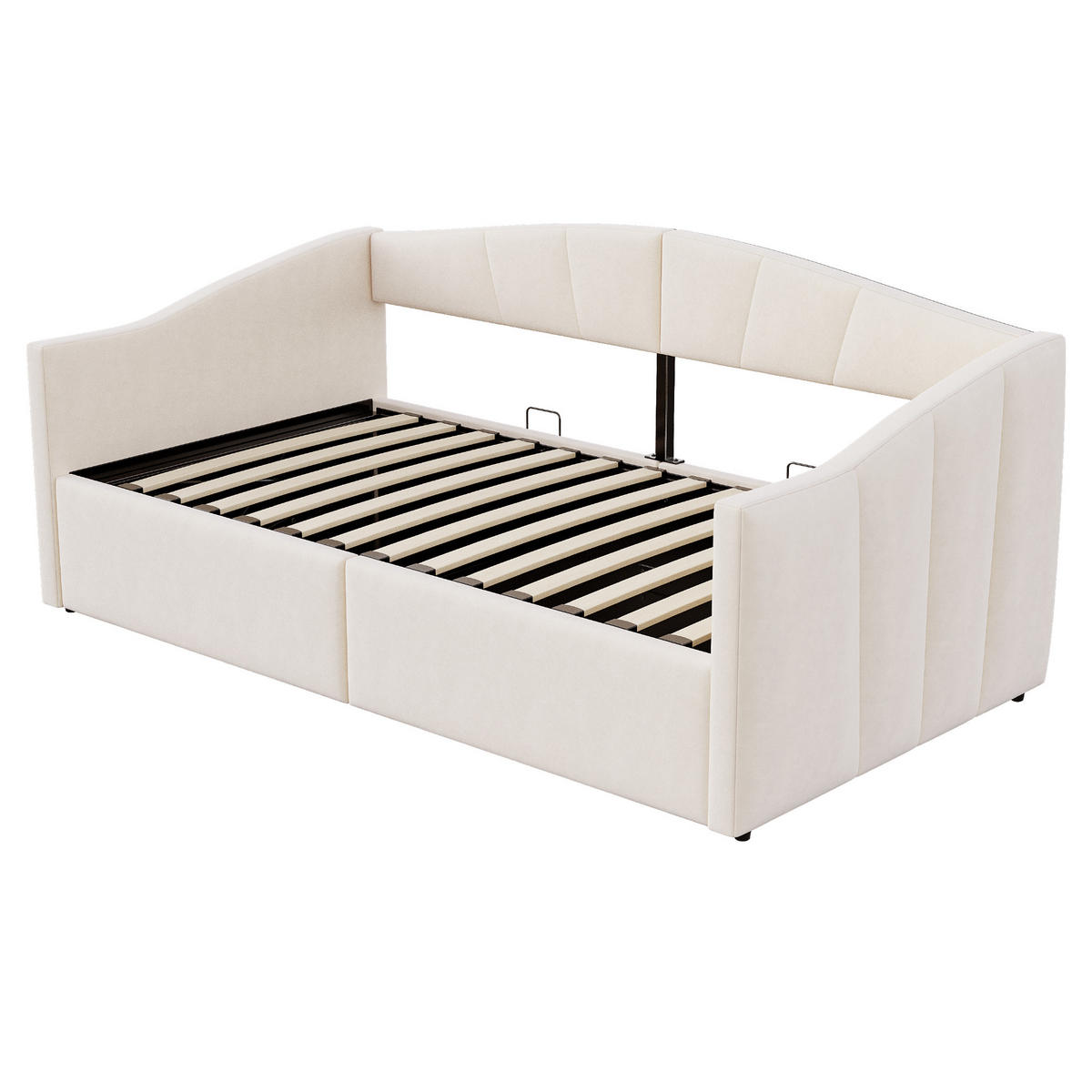 POLSTERBETT Sofabett 90/200 cm Beige mit hydraulischer Lagerung und Lattenrost aus Samt - Beige, Textil (90/200cm) - OKWISH