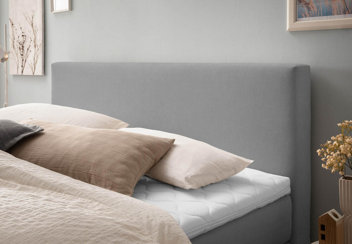 BOXSPRINGBETT LOFT 180x200 Hellgrau H2 und H3 mit Bettkasten 7-Zonen Taschenfederkern Matratze inkl. Visco Topper - Hellgrau, Textil (180/200cm) - Belanoti
