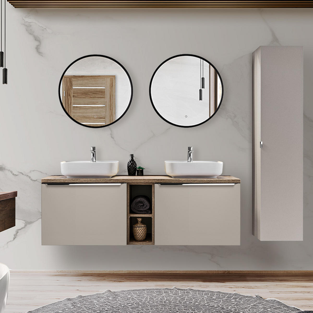 BADMÖBEL-SET 9-TLG. Puebla-56 - Beige, Holzwerkstoff (190/200/46cm) - Lomado