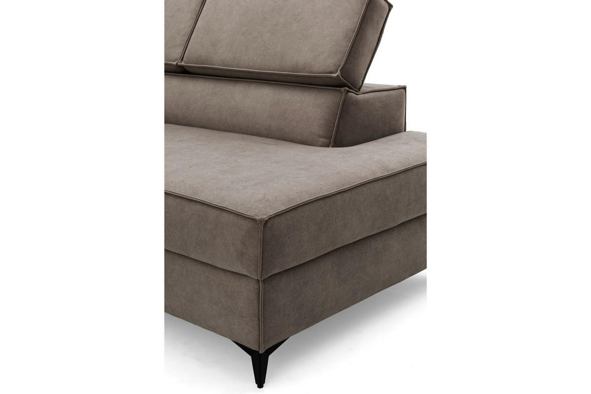 ECKSOFA PURE U Rechts mit Schlaffunktion 127x270 Velours Beige - Beige/Schwarz, Holz/Textil (204/340cm) - Muffo