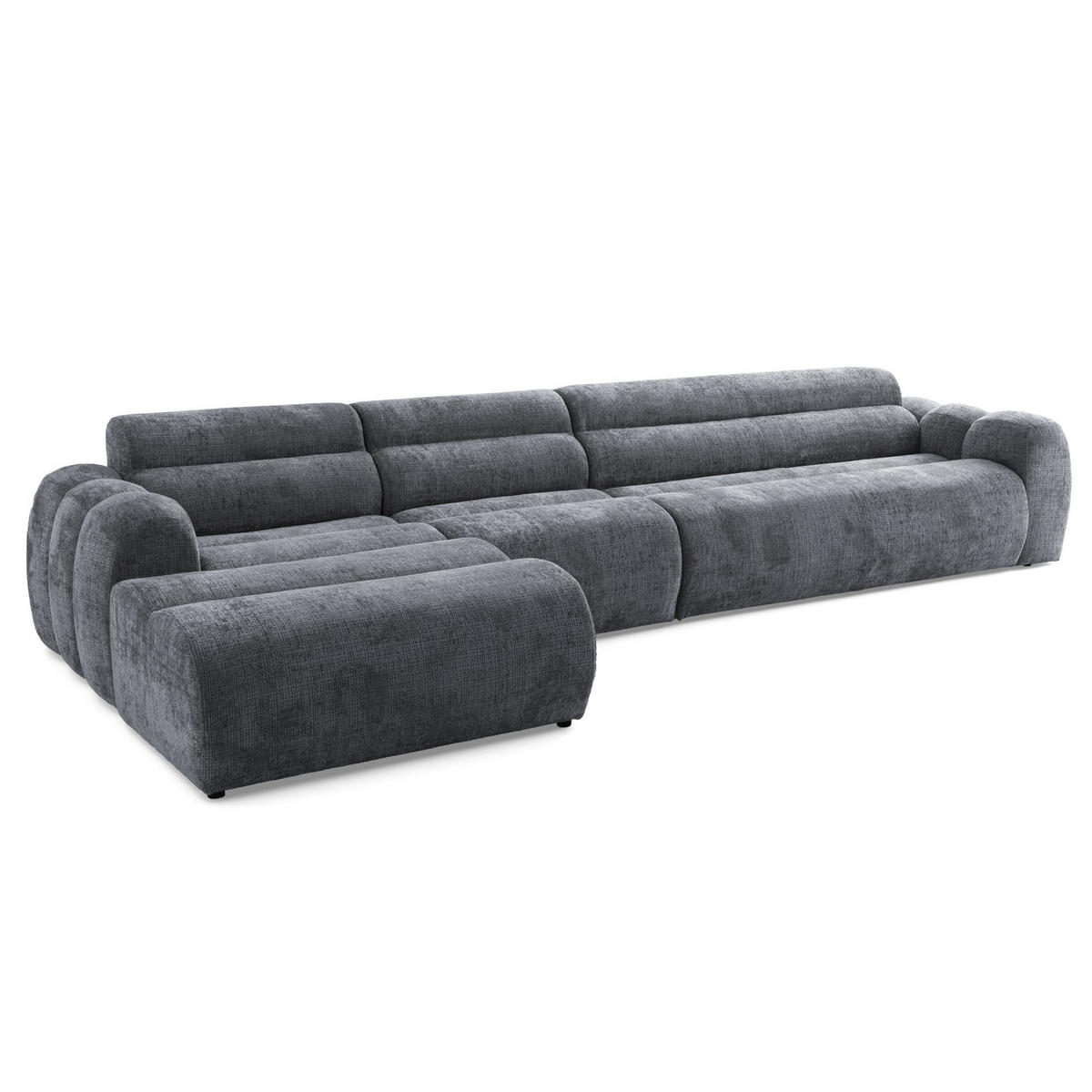 5-SITZER modulares Ecksofa VEER SET 2 Links, 379 x 175 cm, Chenille Webstoff Dunkelgrau - Dunkelgrau/Schwarz, Holz/Kunststoff (379/175cm) - Muffo